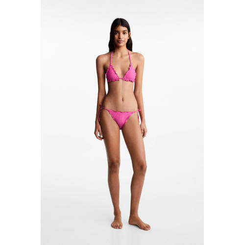 Mango Kids triangel bikini met ruches en lurex roze Meisjes Polyamide Effen 152(XXS)