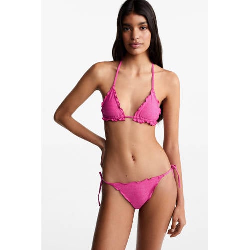 Mango Kids triangel bikini met ruches en lurex roze Meisjes Polyamide Effen 172(L)