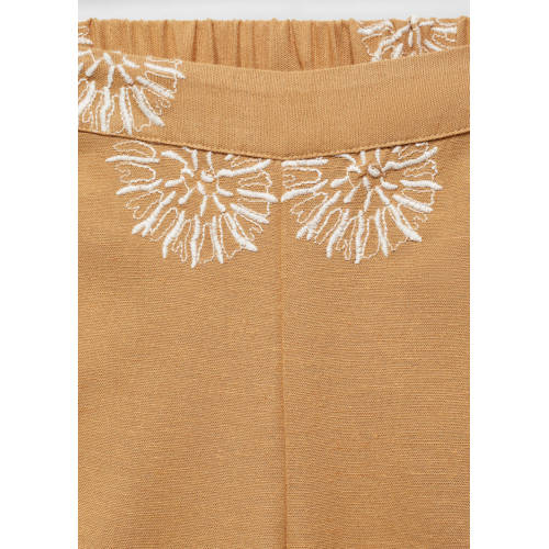 Mango Kids broek met all over print en borduursels mosterdgeel wit Meisjes Viscose 128