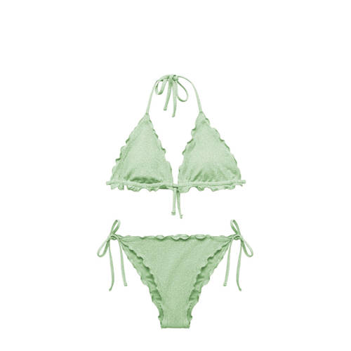 Mango Kids triangel bikini met lurex lichtgroen Meisjes Polyamide Effen - 168(M)