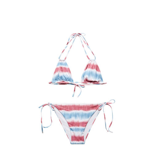 Mango Kids triangel bikini rood/blauw/wit Meisjes Polyester Streep - 152(XXS)