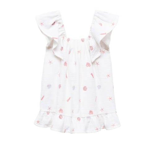 Mango Kids jurk met all over print wit Meisjes Katoen Vierkante hals All over print - 104