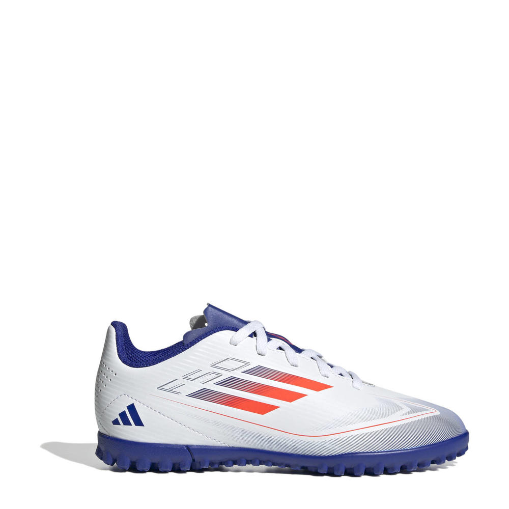 Wit, rood en kobaltblauwe jongens en meisjes adidas Performance F50 Club junior voetbalschoenen van imitatieleer/voering: textiel/voetbed: eva met veters