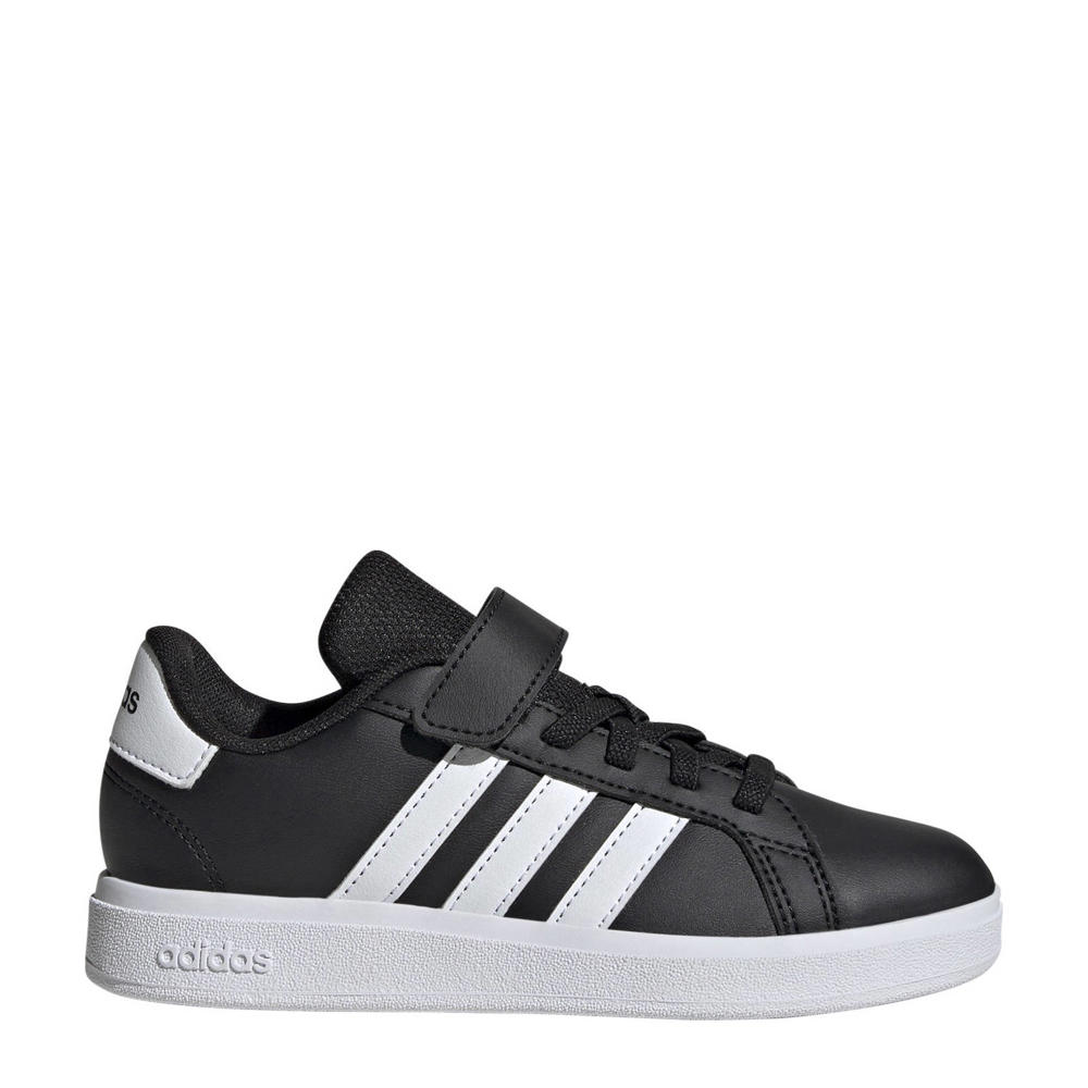 Zwart en witte jongens en meisjes adidas Sportswear Grand Court 2.0 sneakers van imitatieleer/textiel met elastische veter- met klittenbandsluiting en effen