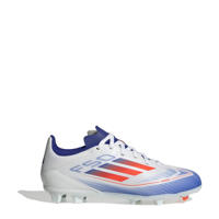 thumbnail: Wit, rood en blauwe jongens en meisjes adidas Performance F50 League junior voetbalschoenen van imitatieleer met veters