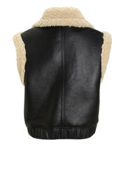 thumbnail: Zwarte meisjes anytime imitatieleren gilet met effen, schipperskraag en 2-way rits