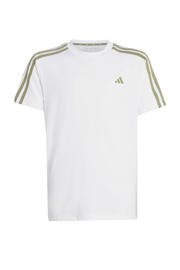 thumbnail: Wit en groene jongens adidas Sportswear sportshirt van polyester met strepenprint, korte mouwen en ronde hals