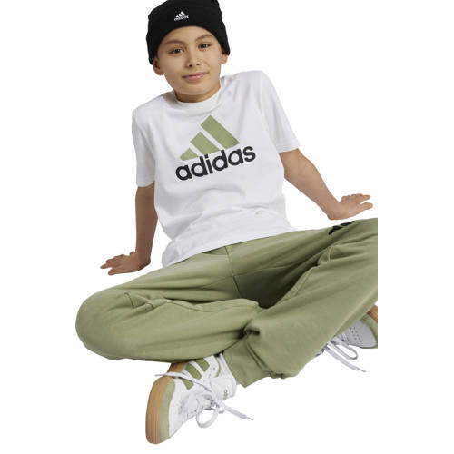 Adidas Sportswear T-shirt met logo wit lichtgroen Jongens Meisjes Katoen Ronde hals 176