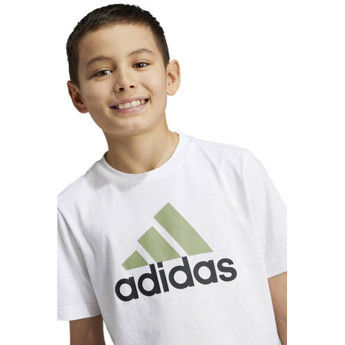 Adidas Sportswear T-shirt met logo wit lichtgroen Jongens Meisjes Katoen Ronde hals 176