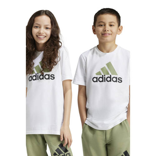 Adidas Sportswear T-shirt met logo wit lichtgroen Katoen Ronde hals 176
