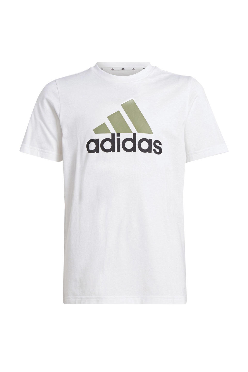 Wit en lichtgroene jongens en meisjes adidas Sportswear T-shirt van katoen met logo dessin, korte mouwen en ronde hals