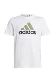 thumbnail: Wit en lichtgroene jongens en meisjes adidas Sportswear T-shirt van katoen met logo dessin, korte mouwen en ronde hals