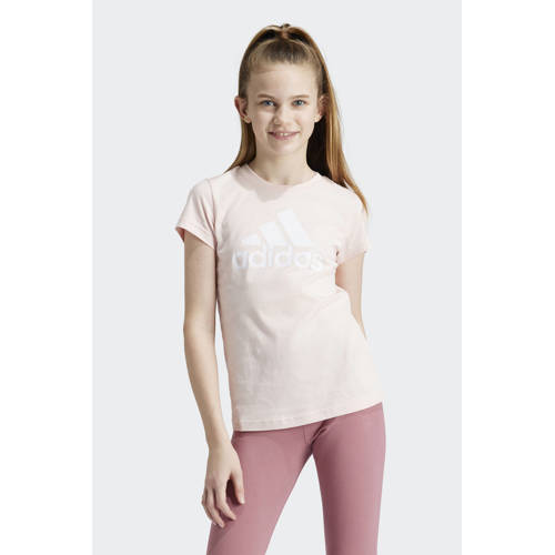 Adidas Sportswear T-shirt met logo lichtroze wit Meisjes Katoen Ronde hals 128