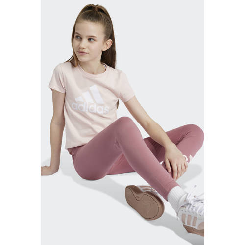 Adidas Sportswear T-shirt met logo lichtroze wit Meisjes Katoen Ronde hals 128