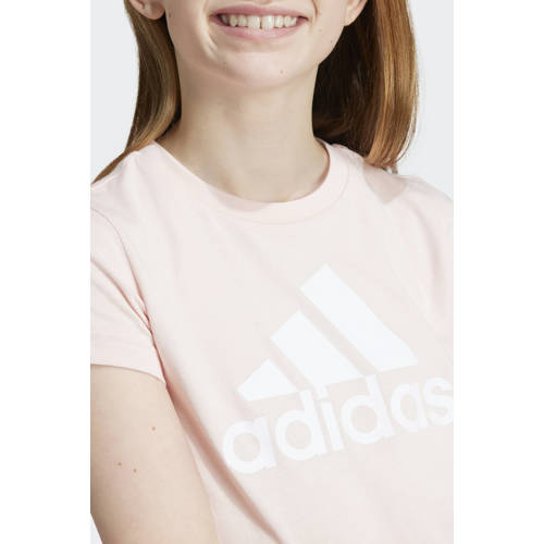 Adidas Sportswear T-shirt met logo lichtroze wit Meisjes Katoen Ronde hals 128