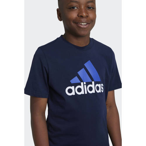 Adidas Sportswear T-shirt met logo donkerblauw kobaltblauw wit Jongens Meisjes Katoen Ronde hals 128