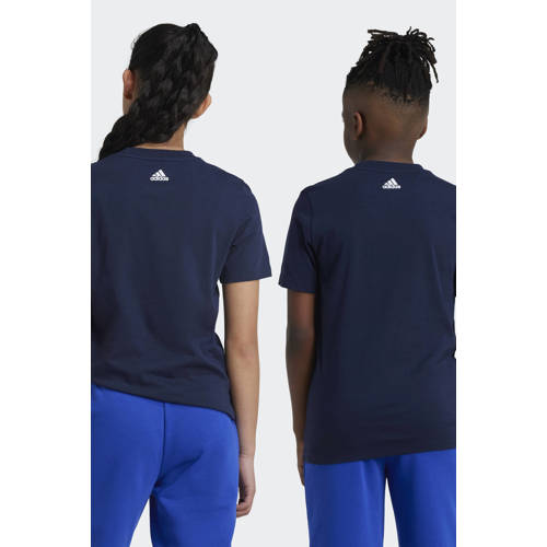 Adidas Sportswear T-shirt met logo donkerblauw kobaltblauw wit Jongens Meisjes Katoen Ronde hals 128