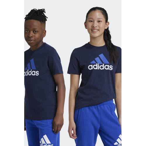 Adidas Sportswear T-shirt met logo donkerblauw kobaltblauw wit Jongens Meisjes Katoen Ronde hals 128