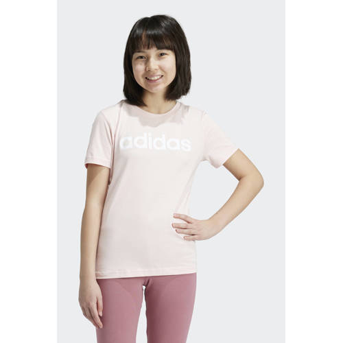 Adidas Sportswear T-shirt met logo lichtroze wit Meisjes Katoen Ronde hals 164