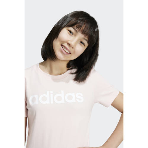 Adidas Sportswear T-shirt met logo lichtroze wit Meisjes Katoen Ronde hals 164