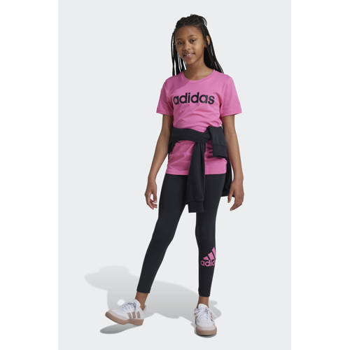 Adidas Sportswear T-shirt met logo roze wit Meisjes Katoen Ronde hals Logo 128