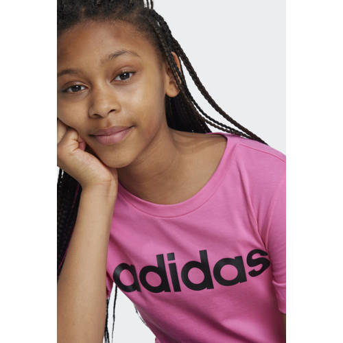 Adidas Sportswear T-shirt met logo roze wit Meisjes Katoen Ronde hals Logo 128