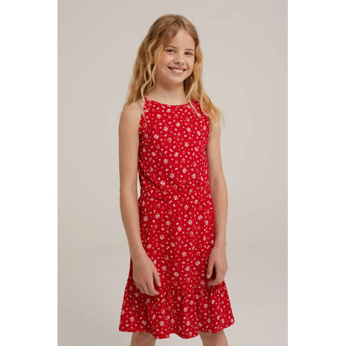 WE Fashion gebloemde halter jurk rood wit Bloemen 98 104