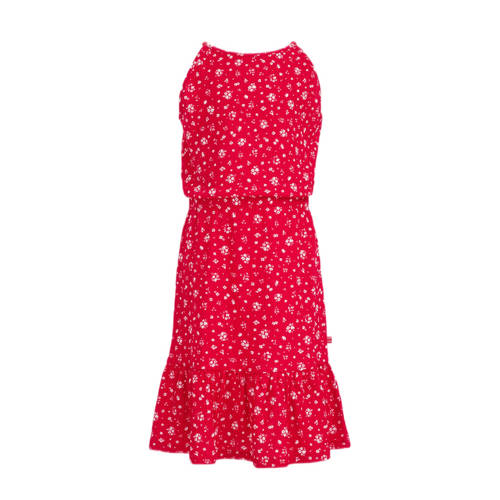 WE Fashion gebloemde halter jurk rood/wit Bloemen - 110/116