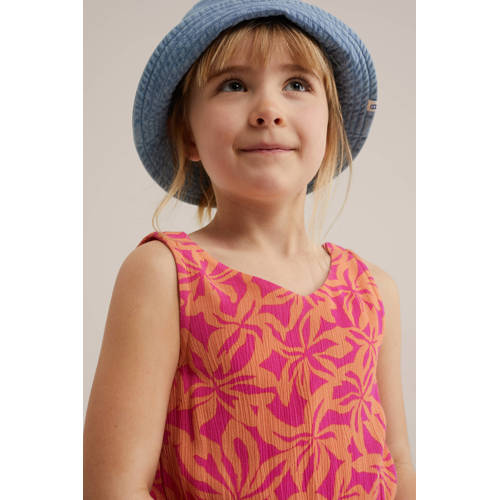 WE Fashion maxi jurk met all over print roze oranje Meisjes Viscose V-hals 122 128