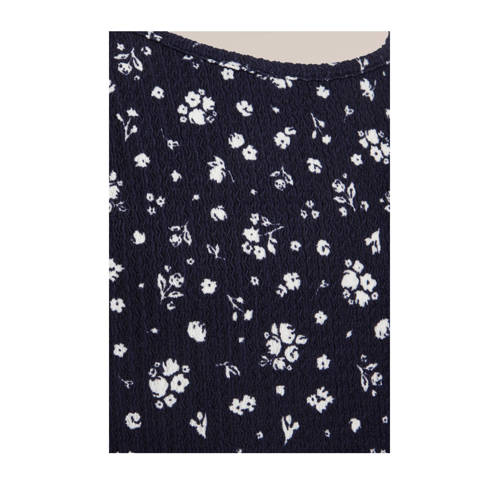 WE Fashion gebloemde halter jurk donkerblauw wit Bloemen 158 164