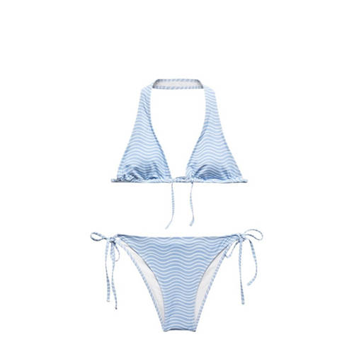 Mango Kids triangel bikini lichtblauw/wit Meisjes Polyamide Streep - 172(L)