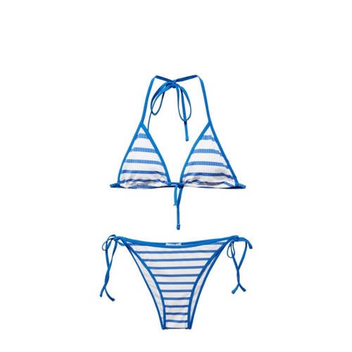 Mango Kids triangel bikini blauw/wit Meisjes Polyamide Streep - 158(XS)
