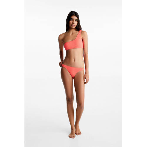 go Kids one shoulder crop bikini met lurex koraalrood Polyamide Effen 152(XXS)