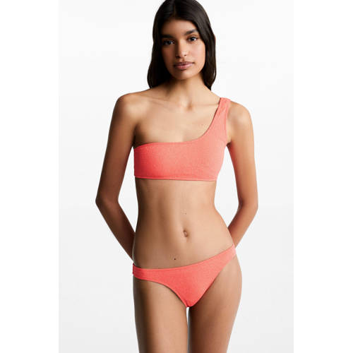 Mango Kids one shoulder crop bikini met lurex koraalrood Polyamide Effen 152(XXS)