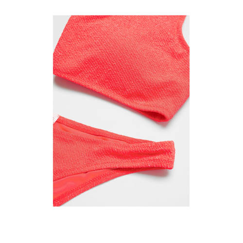 Mango Kids one shoulder crop bikini met lurex koraalrood Polyamide Effen 152(XXS)