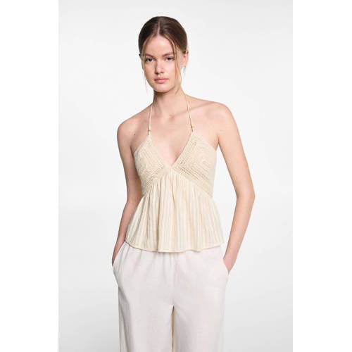 Mango Kids crop top ecru Meisjes Katoen Halter Effen 152(XXS)