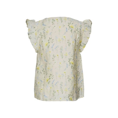 VERO MODA GIRL gebloemde top VMJOSIE ecru geel groen Meisjes Viscose V-hals 128