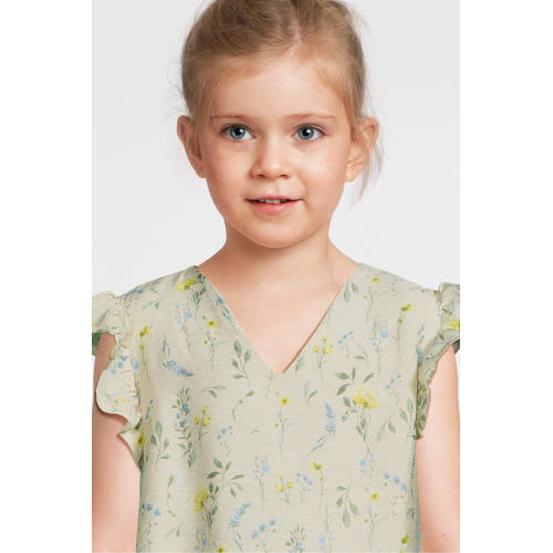 VERO MODA GIRL gebloemde top VMJOSIE ecru geel groen Meisjes Viscose V-hals 128