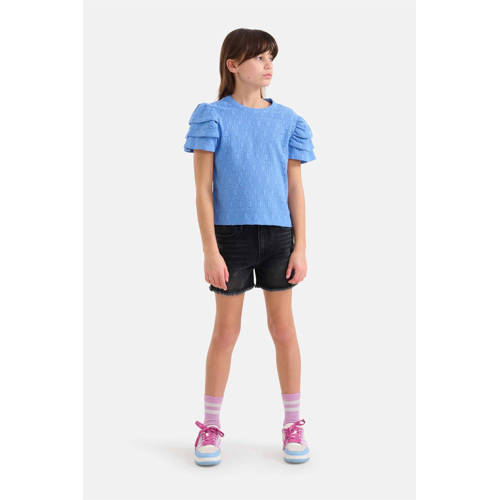 Shoeby top met open details blauw Meisjes Polyester Ronde hals Effen 146 152