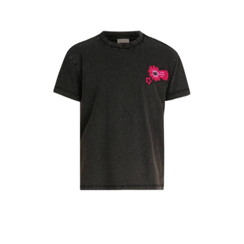 Shoeby T-shirt met printopdruk donkergrijs Meisjes Katoen Ronde hals Printopdruk