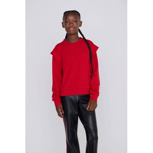 Coolcat Sweater Topaz met Schouder Detail Rood Meisjes Viscose Opstaande kraag