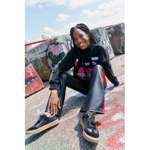 Coolcat Sweater Tjinta met Diamond Racer Logo Print Zwart Meisjes Katoen Opstaande kraag