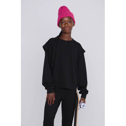 Coolcat Sweater Topaz met Schouder Detail Zwart Meisjes Viscose Opstaande kraag