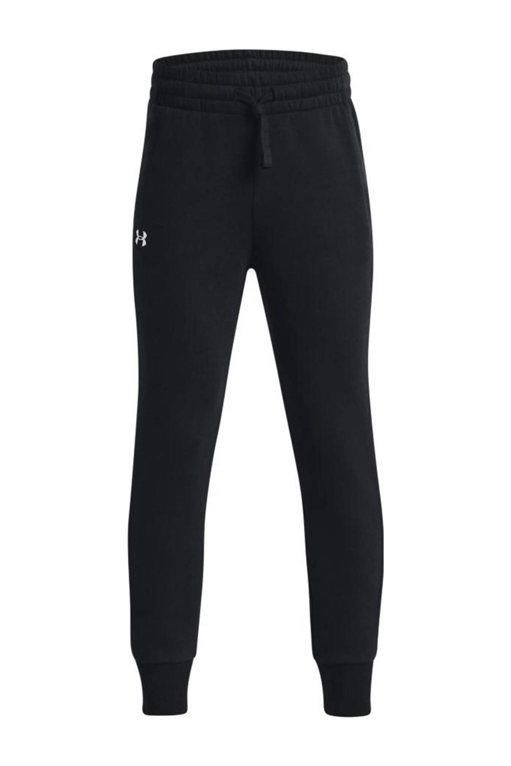 Zwarte jongens en meisjes Under Armour joggingbroek Rival Fleece van katoen met relaxed, elastische tailleband met koord en effen