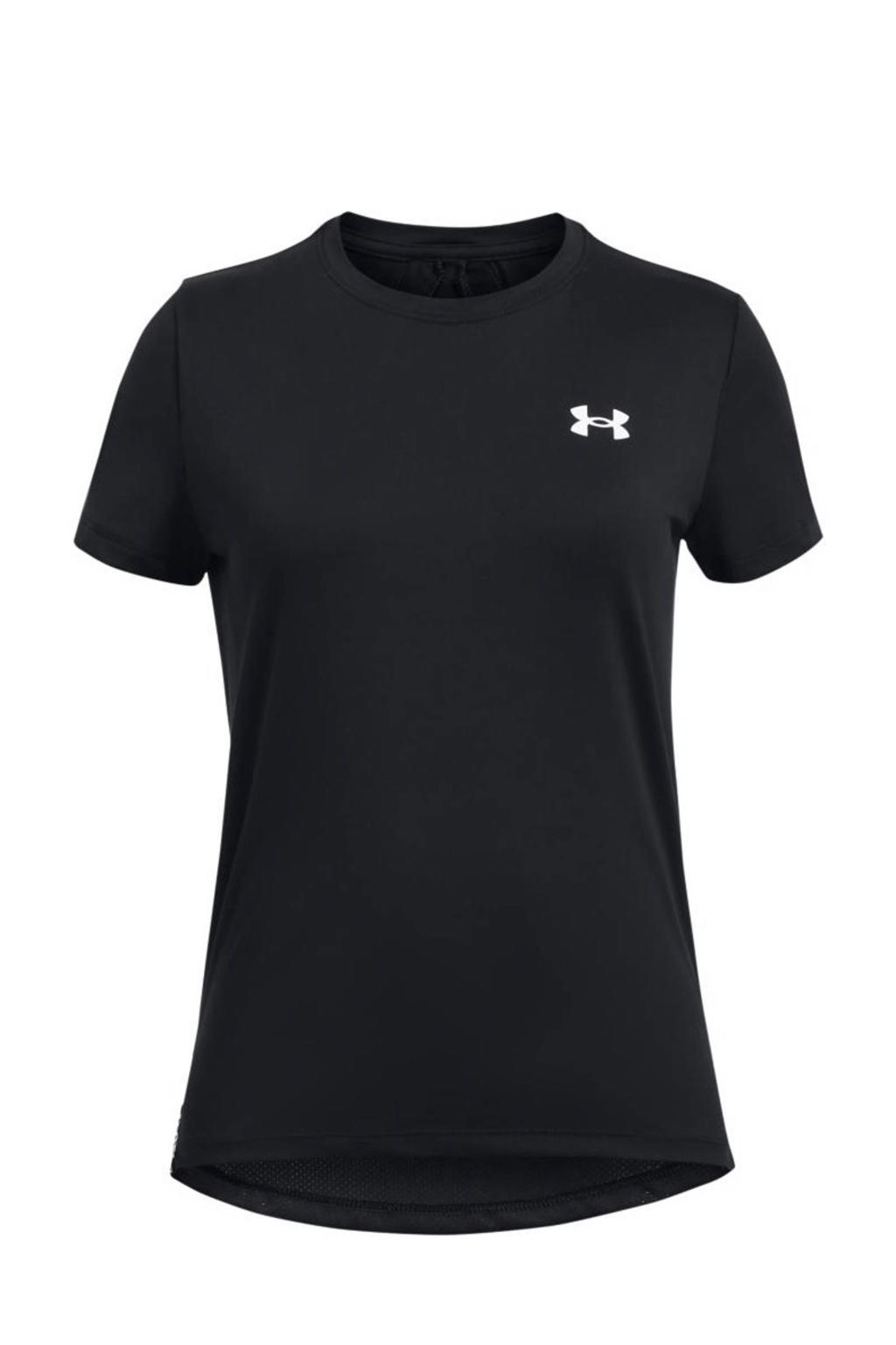 Zwarte jongens en meisjes Under Armour T-shirt KnockOut van polyester met effen, korte mouwen en ronde hals