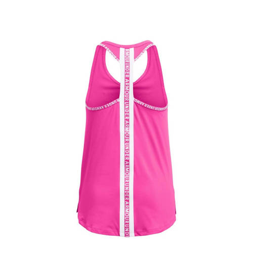 Under Armour sporttop KnockOut Tank roze wit Sport t-shirt Jongens Meisjes Polyester Ronde hals 152