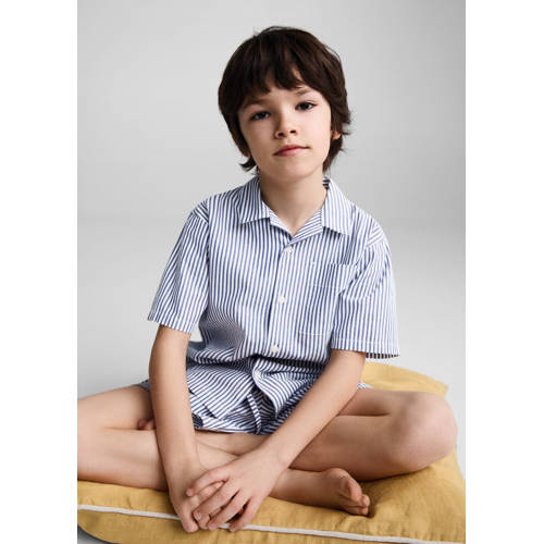 Mango Kids gestreepte pyjama blauw Jongens Katoen Klassieke kraag Streep 140