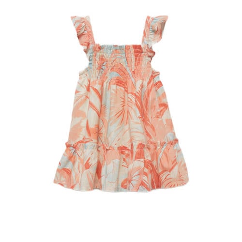 Mango Kids jurk met all over print oranje Meisjes Katoen Vierkante hals 104