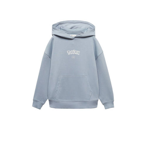 Mango Kids hoodie met backprint grijsblauw Sweater Jongens Katoen Capuchon - 116