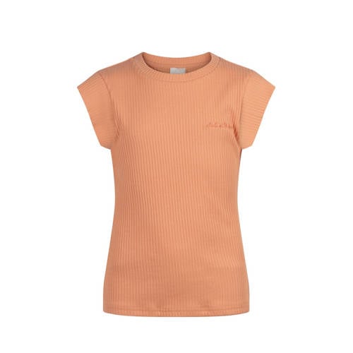 AI&KO T-shirt abrikoos Oranje Meisjes Stretchkatoen Ronde hals Effen